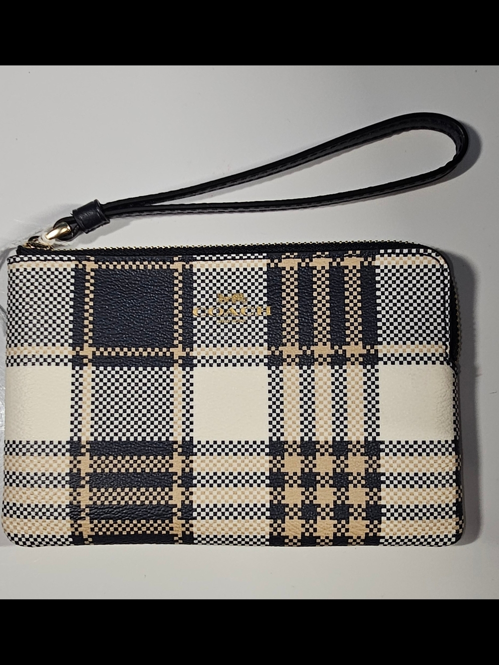 NWT COACH CORNER ZIP WRISTLET WITH GARDEN PLAID PRINT C8683 MIDNIGHT MSRP $78